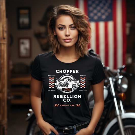 Chopper Rebellion Co. Represents Builders, Riders, Cycle Culture W BLK Tee