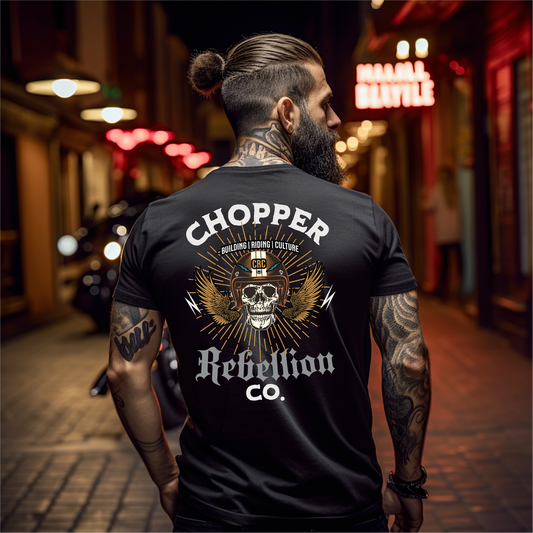 Chopper Rebellion Co. Skull Helmet M BLK Tee