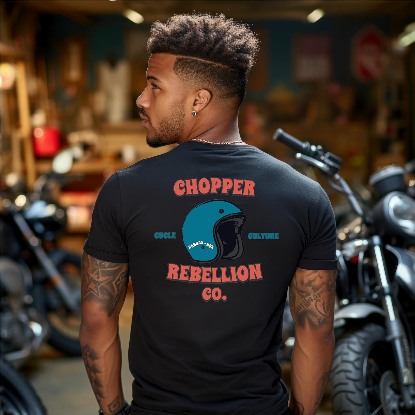 Chopper Rebellion Co. Helmet Cycle Culture Retro M BLK TEE B/F