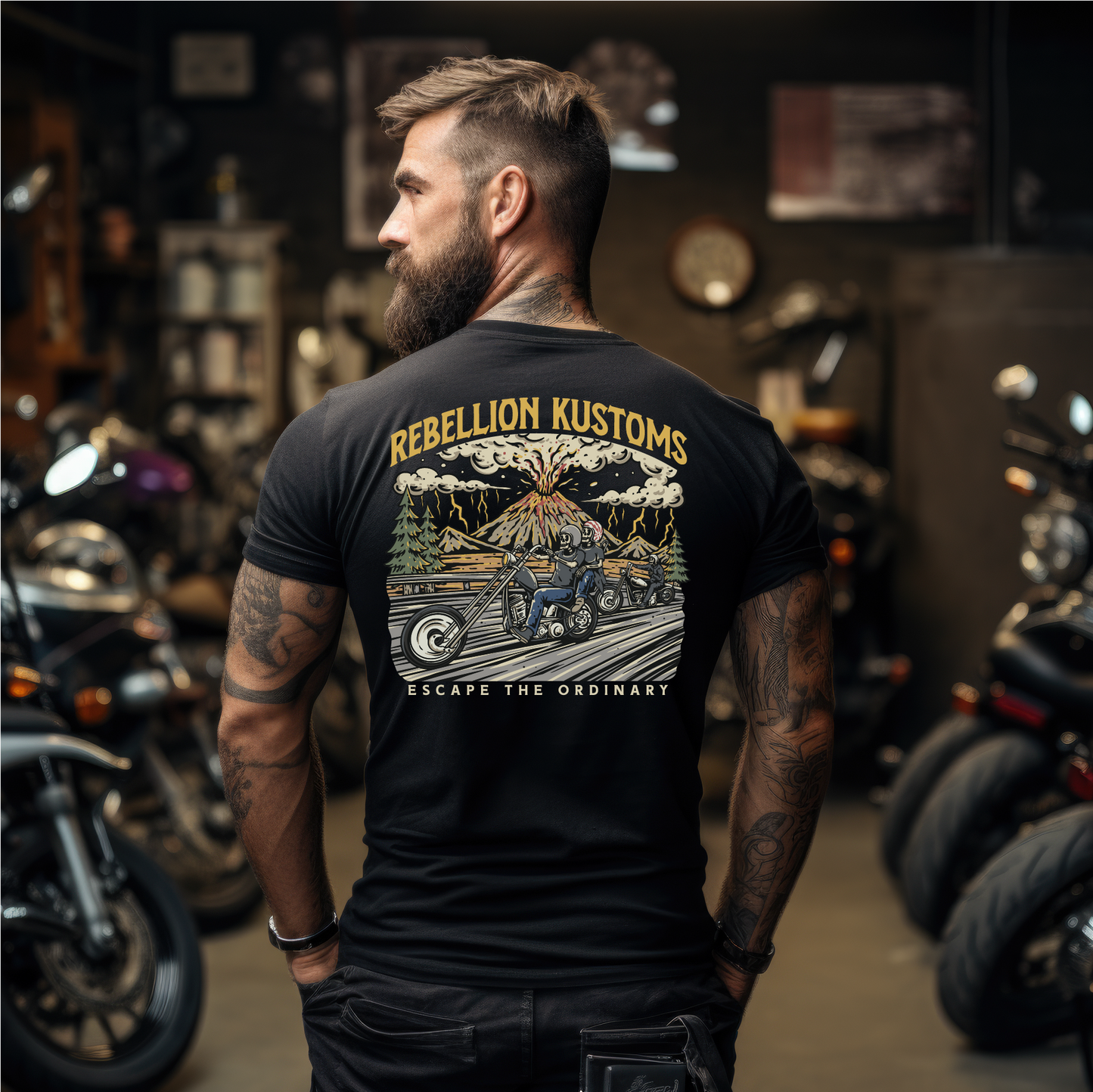 Rebellion Kustoms Volcano Motorcycle Ride t-shirt